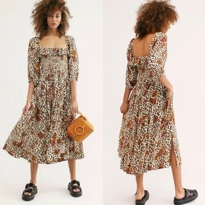 Free People Leopard Floral Oasis Midi Dress